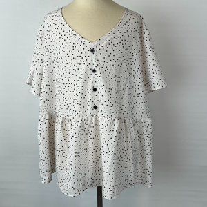 SHEIN Black & White Polka Dot Blouse Top Shirt ((1XL))